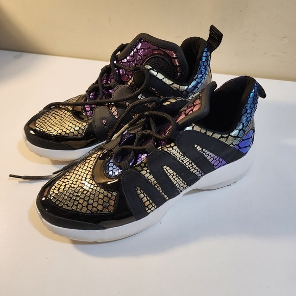 DKNY women's black lynzie sneak print lace up sneakera size 9 - Picture 5 of 9